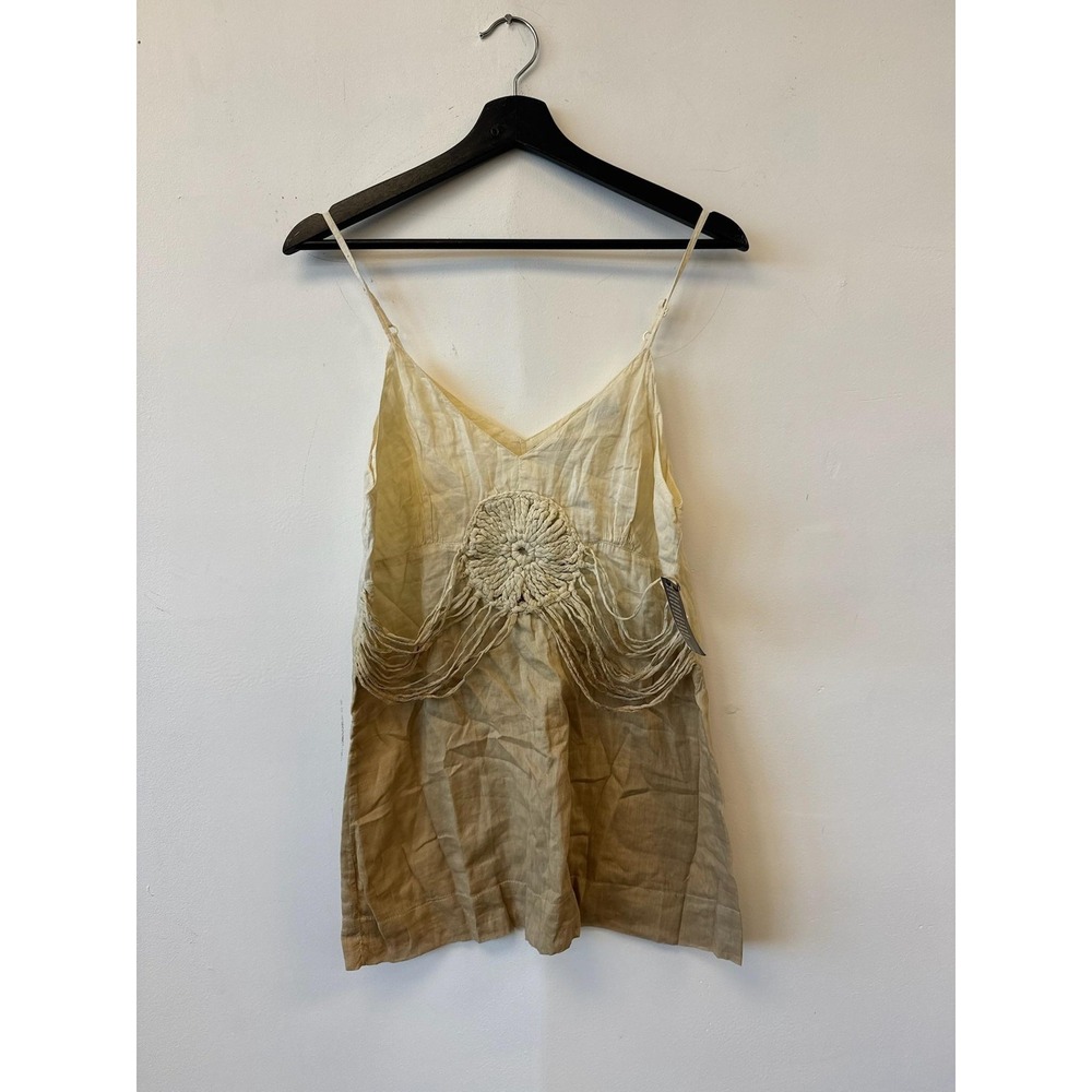 Vintage Heart Moon Star Tank Top Womens‎ Large Beige Crochet Fringe Boho Y2K